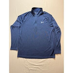 Under Armour HeatGear Mens Large Navy Blue Heathered Quarter Zip Pullover Shirt